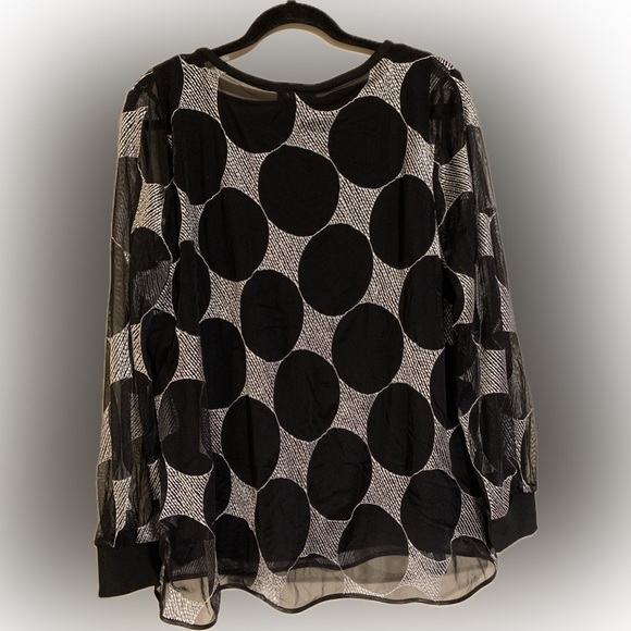 New Alfani Dots long sleeve top size Large black silver shiny sheer - Picture 6 of 9